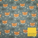 Cheeky Foxes Animals Leaves Printed Polycotton Dress Craft Fabric 44" 3 COLOURS