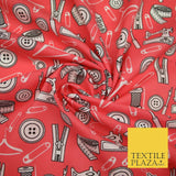 Sewing Haberdashery Themed Buttons Pins Printed Polycotton Dress Craft Fabric44"