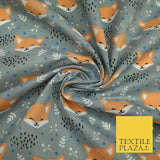 Cheeky Foxes Animals Leaves Printed Polycotton Dress Craft Fabric 44" 3 COLOURS