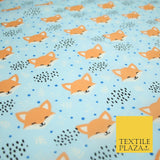 Cheeky Foxes Animals Leaves Printed Polycotton Dress Craft Fabric 44" 3 COLOURS