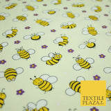 Happy Busy Bumble Bees Printed Polycotton Dress Craft Fabric Kids 44" 3 COLOURS