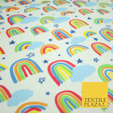 Rainbow Clouds Sky Stars Printed Polycotton Dress Craft Fabric NHS 44" 3 COLOURS