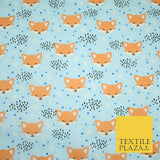 Cheeky Foxes Animals Leaves Printed Polycotton Dress Craft Fabric 44" 3 COLOURS