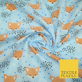 Cheeky Foxes Animals Leaves Printed Polycotton Dress Craft Fabric 44" 3 COLOURS