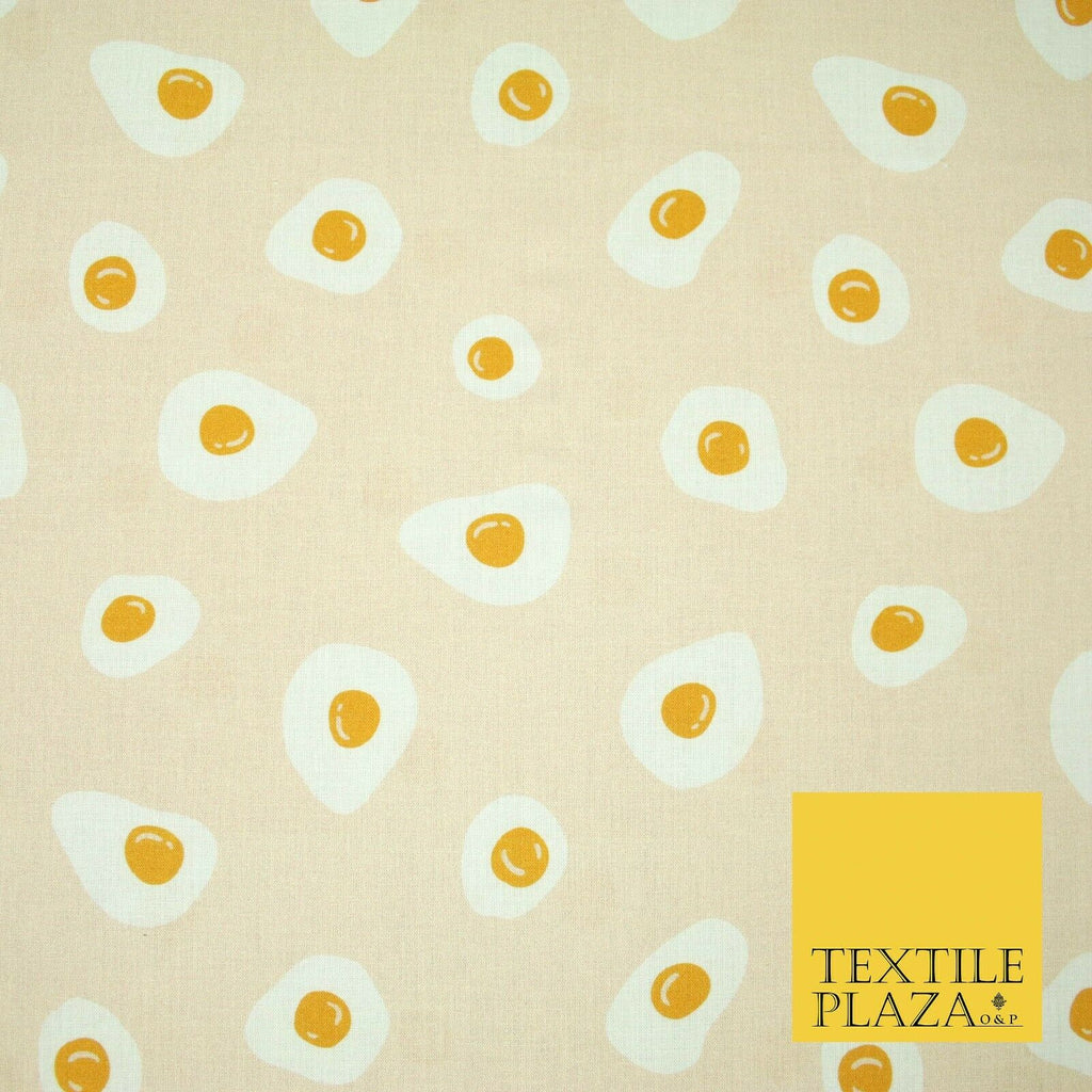 Light Peach Fried Egg Cooking Novelty Digital Print 100% Cotton Fabric 58" 5421