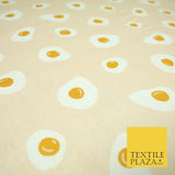 Light Peach Fried Egg Cooking Novelty Digital Print 100% Cotton Fabric 58" 5421