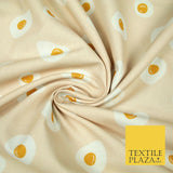 Light Peach Fried Egg Cooking Novelty Digital Print 100% Cotton Fabric 58" 5421