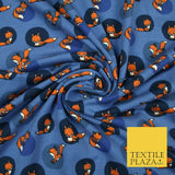 Denim Blue Spotlight Foxes Printed Soft Organic Cotton Jersey Fabric 59" 5474