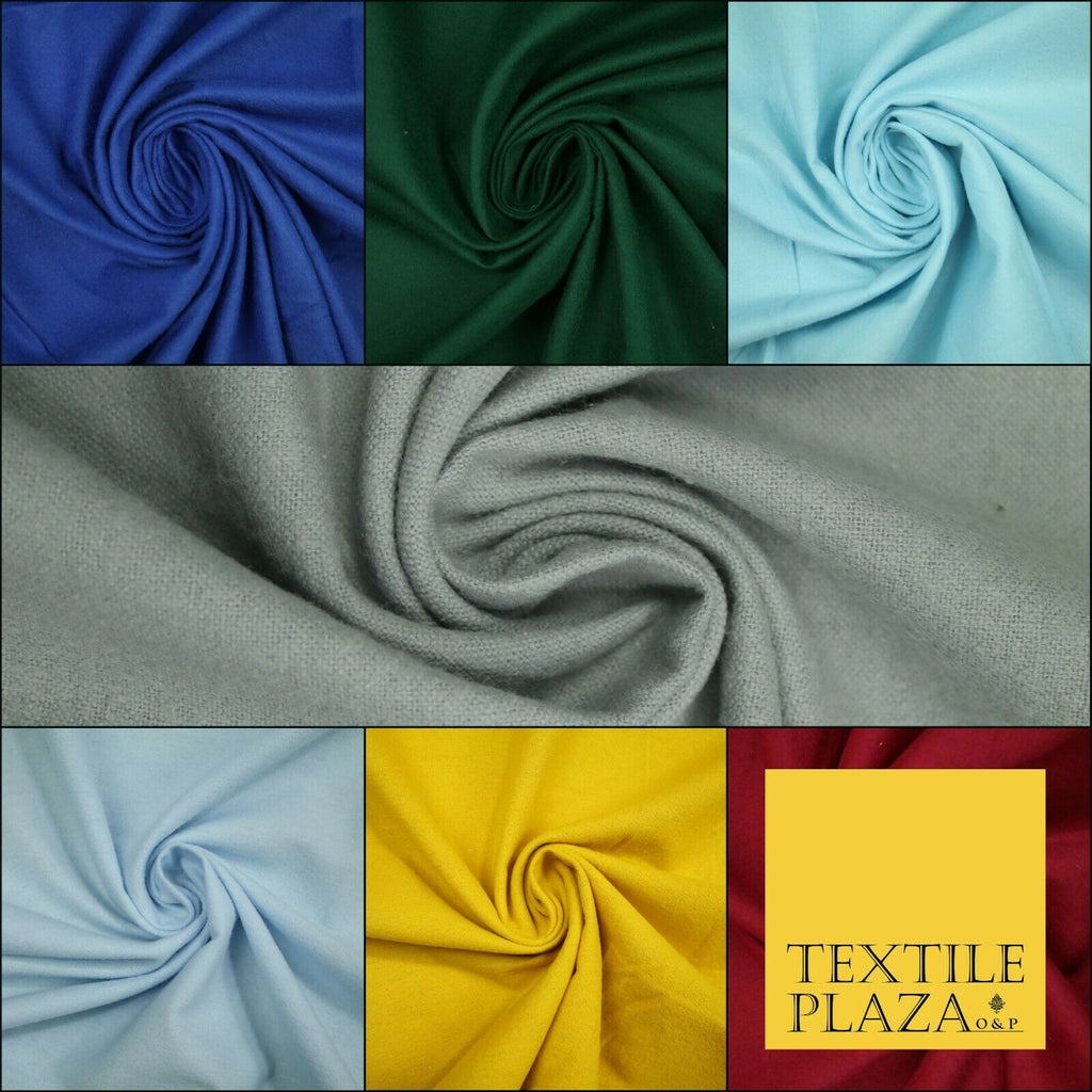 Plain Coloured Winceyette Soft 100% Brushed Cotton Fabric Flannel 110cm Wide