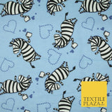 Baby Blue Cheeky Zebra Hearts Brushed Cotton Winceyette Fabric Flannel Kids 5514