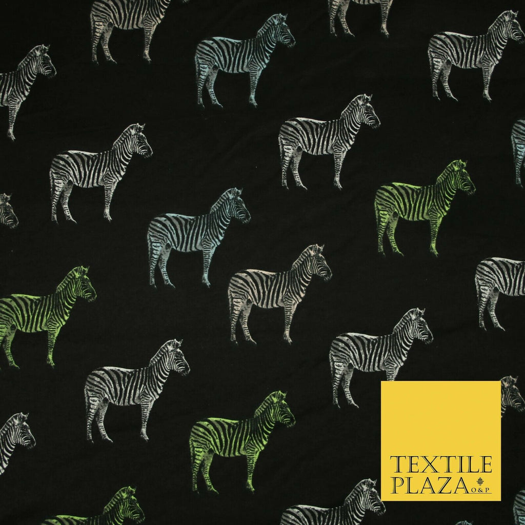 Black Wild Zebra Lime Aqua Animal Brushed Cotton Winceyette Fabric Flannel 5526