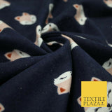 Navy Blue Shy Foxes Playful Kids Brushed Cotton Winceyette Fabric Flannel 5524