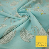 Aqua Blue Swans Princess Crown Kid Brushed Cotton Winceyette Fabric Flannel 5529