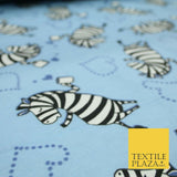 Baby Blue Cheeky Zebra Hearts Brushed Cotton Winceyette Fabric Flannel Kids 5514