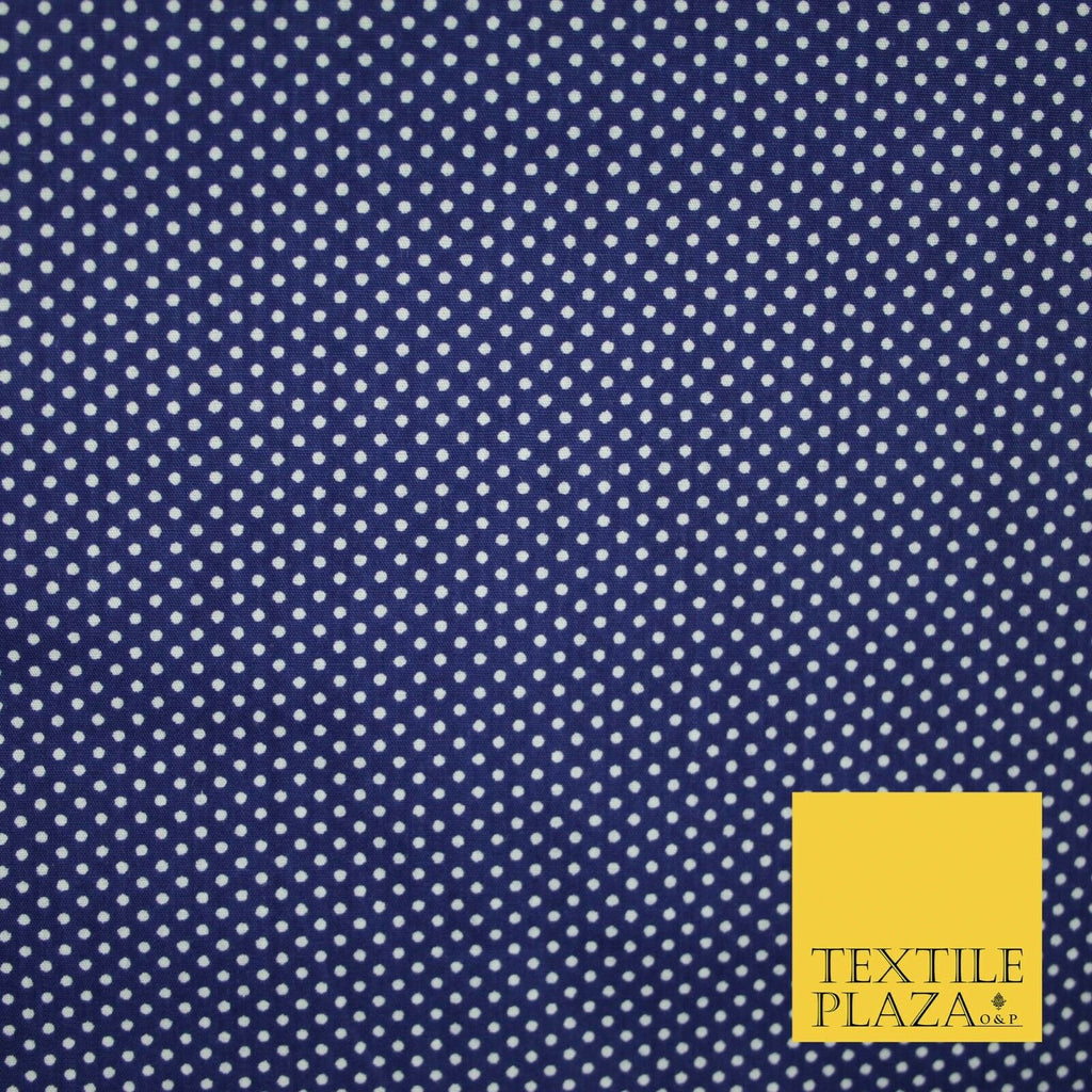 Navy Blue White Pin Dot Spot Printed 100% Cotton Poplin Dress Fabric 59" 5538