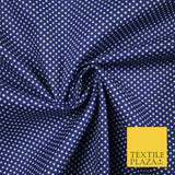 Navy Blue White Pin Dot Spot Printed 100% Cotton Poplin Dress Fabric 59" 5538