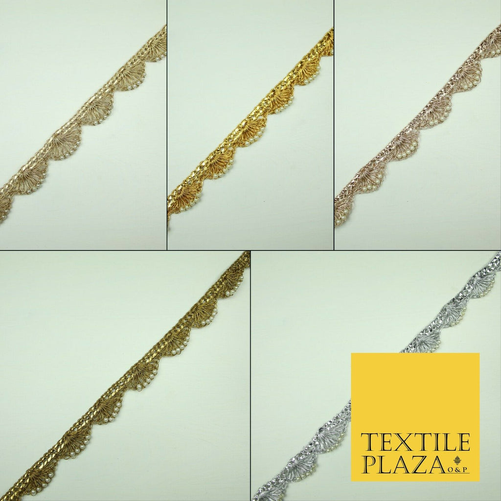 5 COLOUR Gold Silver Pearl Swag Trimming Border Indian Ethnic Pankhi Scallop