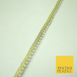 Ivory Antique Gold Silver Mini Pearl Beaded Ribbon Trim Border Indian Lace Edge