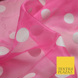 PINK / WHITE 1" SPOT Polka Dot Glitter Organdi Organza Fabric - 60" - 6355