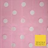 PINK / WHITE 1" SPOT Polka Dot Glitter Organdi Organza Fabric - 60" - 6355