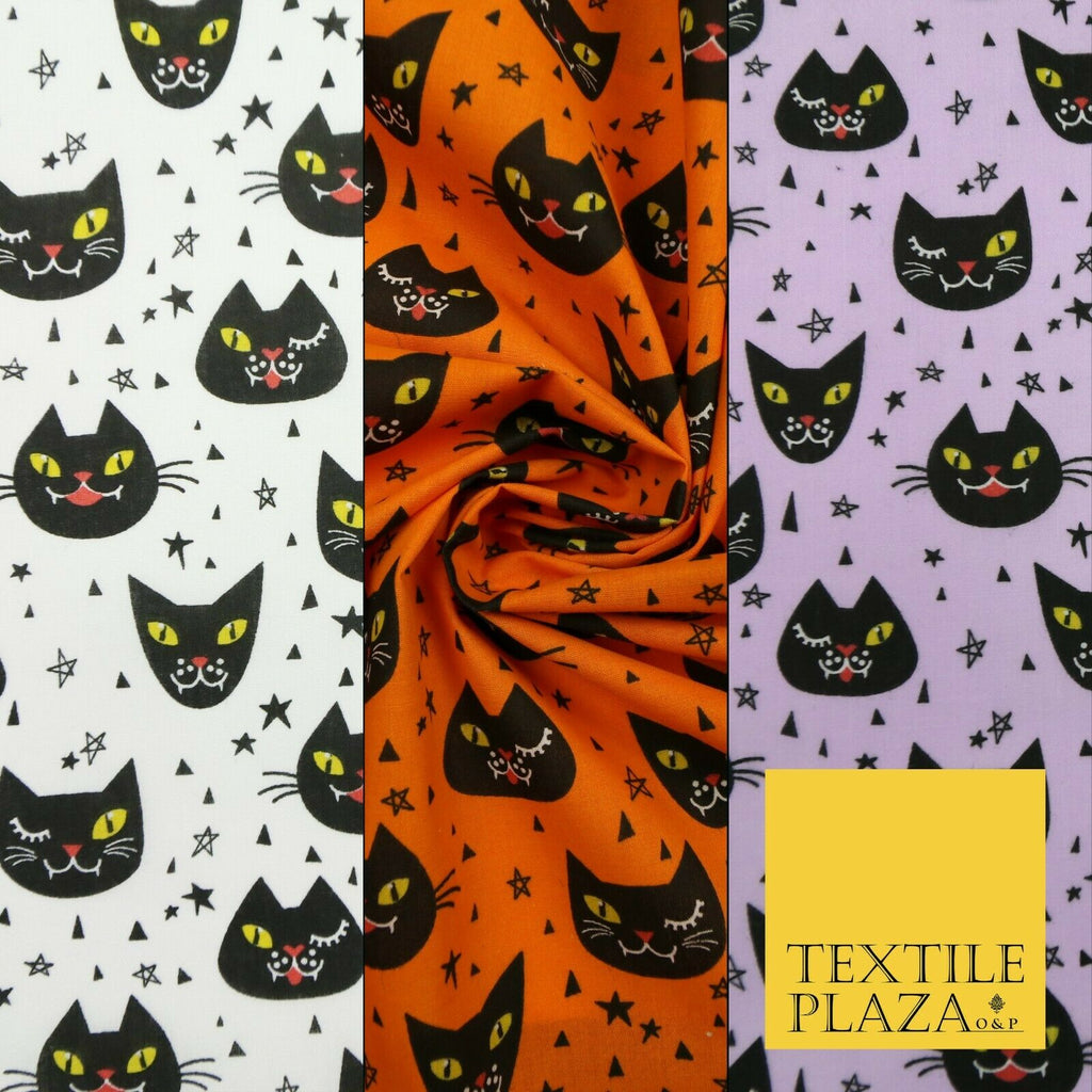 Cheeky Spooky Cats Stars HALLOWEEN Printed Polycotton Fabric 45" Wide