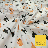 Scary Cats Stars Lightning HALLOWEEN Printed Polycotton Fabric 45" Wide