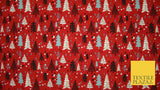 Festive Christmas Trees Stars Winter Printed Poly Cotton Fabric Polycotton 45"