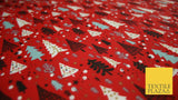 Festive Christmas Trees Stars Winter Printed Poly Cotton Fabric Polycotton 45"