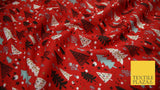 Festive Christmas Trees Stars Winter Printed Poly Cotton Fabric Polycotton 45"