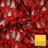 Festive Christmas Trees Stars Winter Printed Poly Cotton Fabric Polycotton 45"