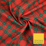 Festive Christmas Tartan Check Printed Poly Cotton Fabric Polycotton Mask 45"