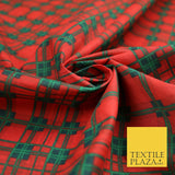 Festive Christmas Tartan Check Printed Poly Cotton Fabric Polycotton Mask 45"