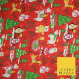 3 COLOURS Festive Santa Penguin Llama Snowman Christmas Print Polycotton Fabric