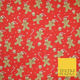 3 COLOURS Festive Gingerbread Men Santa Hat Christmas Printed Polycotton Fabric