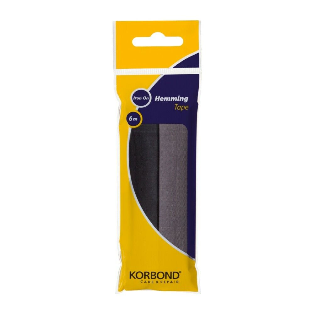 KORBOND Hemming Tape 6m BLACK & GREY - Iron On Turn Up Trouser Skirt Hems 110034