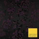 Deep Plum Black Falling Dahlia Flowers Textured Jacquard Dress Fabric 6847