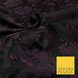 Deep Plum Black Falling Dahlia Flowers Textured Jacquard Dress Fabric 6847