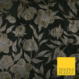 Black Antique Gold Wildflower Thistle Metallic Textured Brocade Fabric 7140