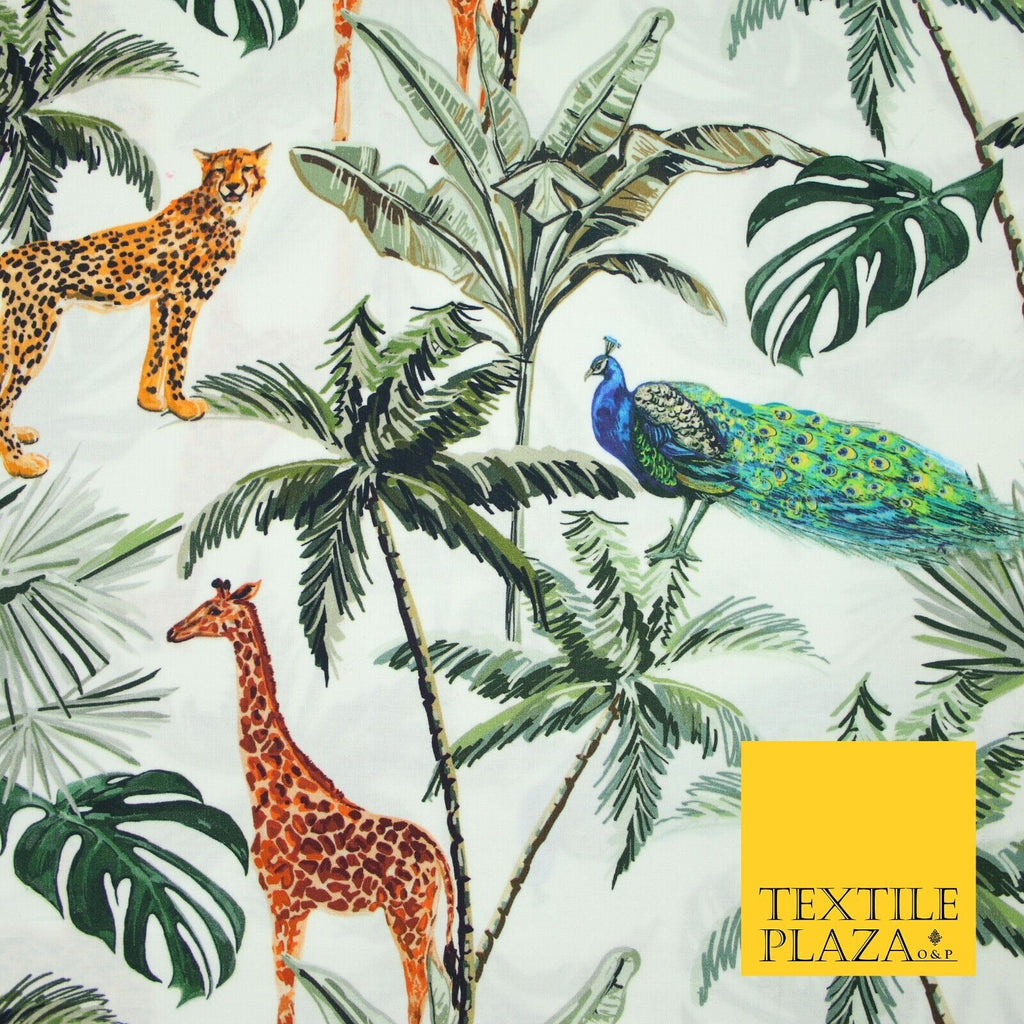 Jungle Animals Palm Trees Peacocks Cheetahs Giraffes 100% Cotton Fabric 7365