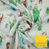 White Flying Insects Beetles Bugs Scarab Ladybug Printed 100% Cotton Fabric 7350