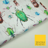 White Flying Insects Beetles Bugs Scarab Ladybug Printed 100% Cotton Fabric 7350