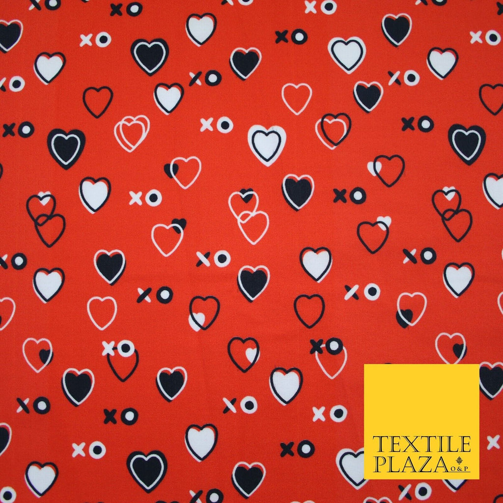 Red Valentine Love Hearts XO Hugs & Kisses Printed 100% Cotton Fabric 7357