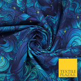 Deep Blue Swirl Starry Night Sky Abstract Printed 100% Cotton Fabric 7343