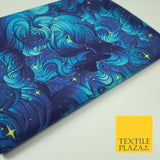 Deep Blue Swirl Starry Night Sky Abstract Printed 100% Cotton Fabric 7343