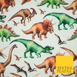 White Wild T Rex Jurassic Dinosaurs Dino Colour Printed 100% Cotton Fabric 7342