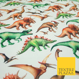 White Wild T Rex Jurassic Dinosaurs Dino Colour Printed 100% Cotton Fabric 7342