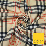 Beige Red Black Classic Tartan Check Designer Printed 100% Cotton Fabric 7340