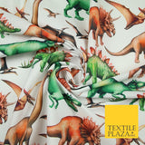 White Wild T Rex Jurassic Dinosaurs Dino Colour Printed 100% Cotton Fabric 7342