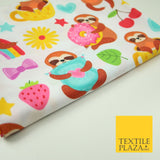 Playful Summer Cheeky Sloth Tea Party Rainbow Printed 100% Cotton Fabric 7341