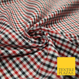 SMALL Classic Red Black White Gingham Check COTTON Fabric Picnic 56" Wide 7212